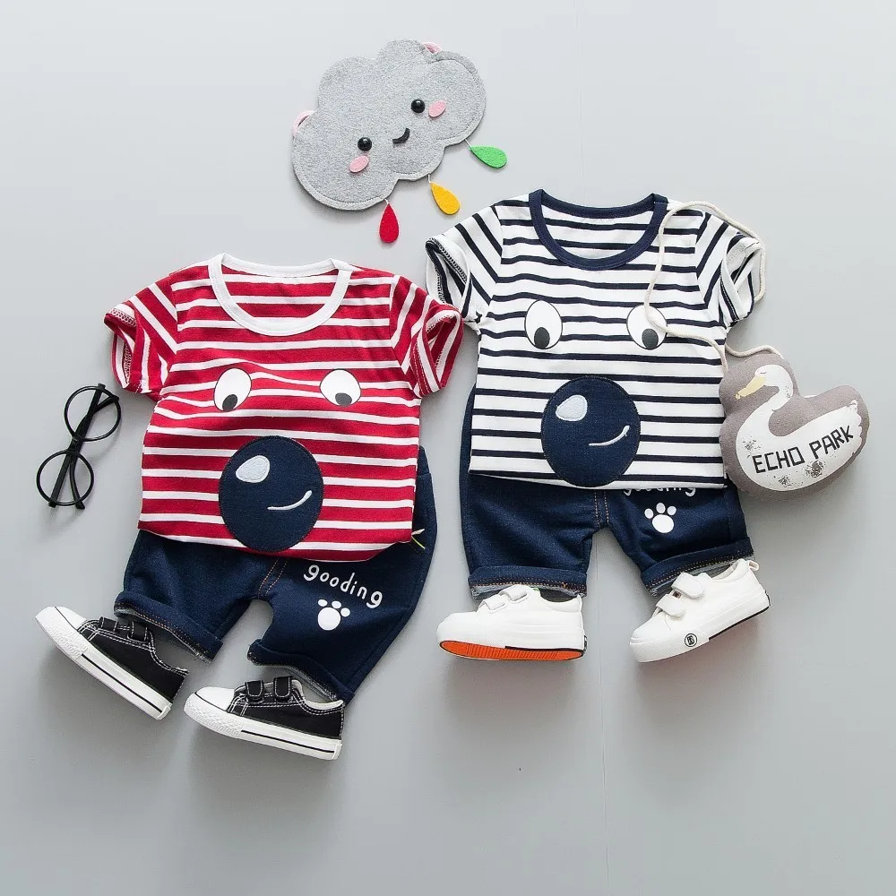

Infant Summer Children Boys Girls Clothing Baby Cartoon Striped Bear T-shirt Pants 2Pcs/Set Kid Sport Clothes Toddler Tracksuit