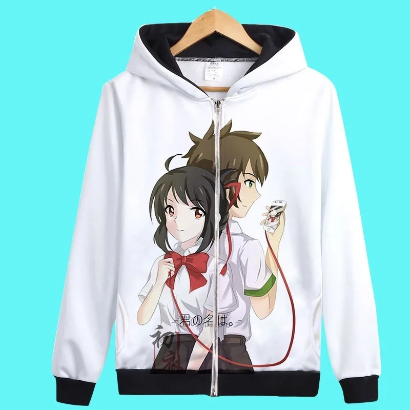  Men Women Hoodie for Anime Kimi no na wa Your Name Love Story Coat Unisex Zipper Hoodies Sweatshirt