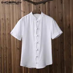 Ретро Китайский мужской костюмы летние футболки плотная Мужская рубашки для мальчиков платье короткий рукав и пуговицы подпушка Slim Fit
