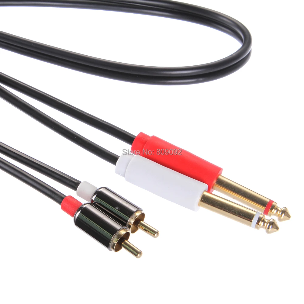 High Quality Audio Extension Cable 2*6.35mm jack male to male 2RCA