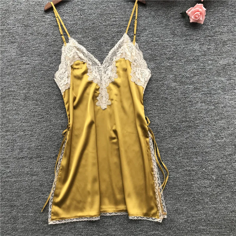 Lisacmvpnel Высокая Сплит Кружева сексуальная женская ночная рубашка Спагетти ремень пятно моды пижамы