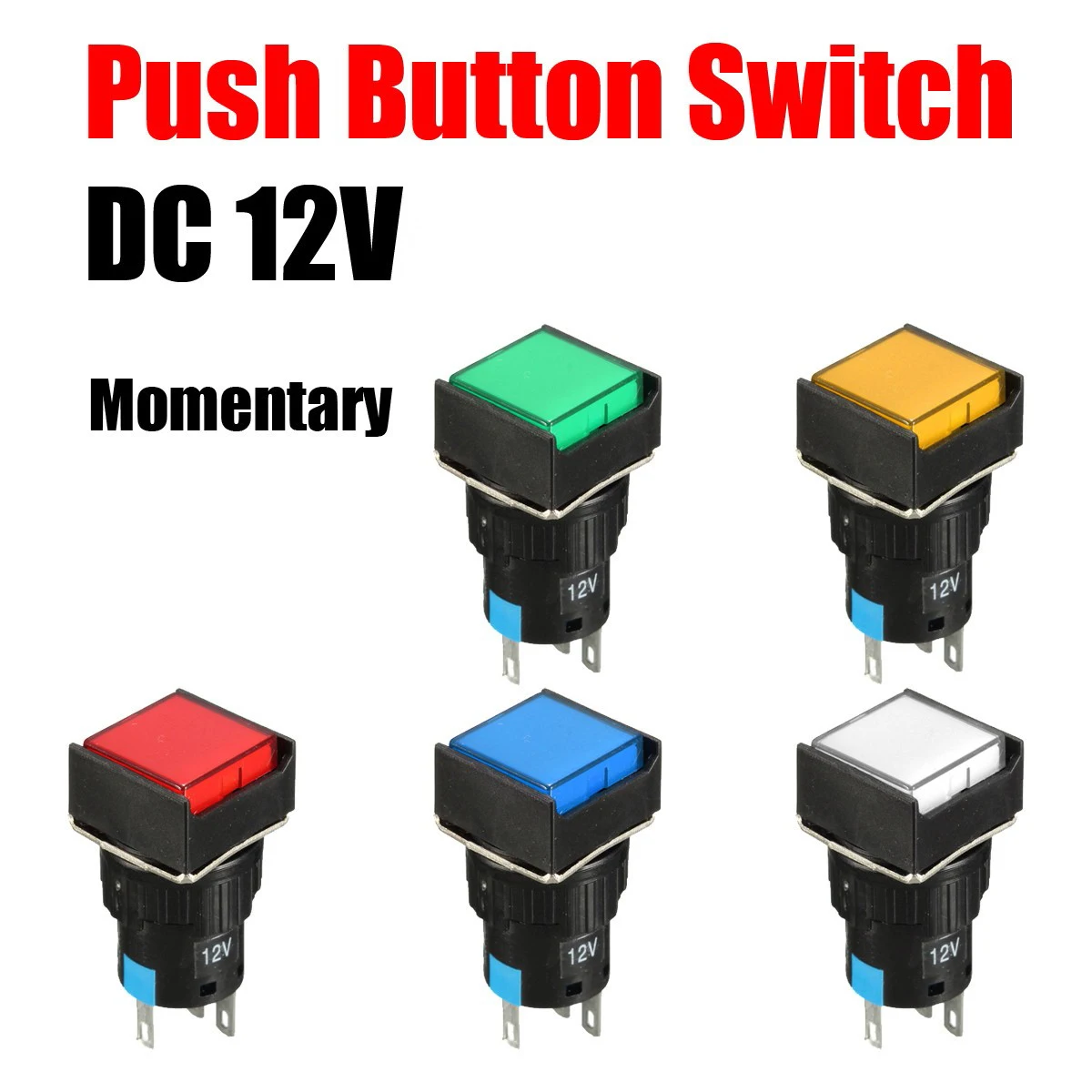 

10Pcs DC 12V 16mm Push Button Self-Reset Switch Square LED Light Momentary Switch Best Price