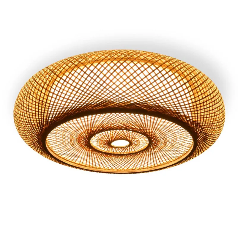 

Handmade Round Ripple Bamboo Ceiling Light Fixture Rustic Asian Japanese Vintage Scandinavian Wicker Rattan Natural Plafon Lamp