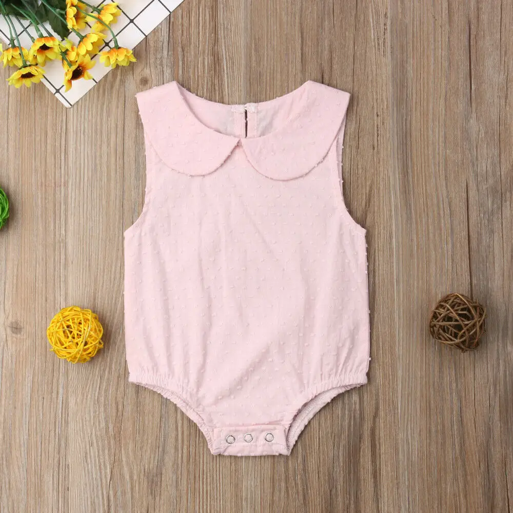 Newborn Baby Girls Clothes Summer Solid sleeveless Peter Pan Collar Romper Jumpsuit Outfits Clothes