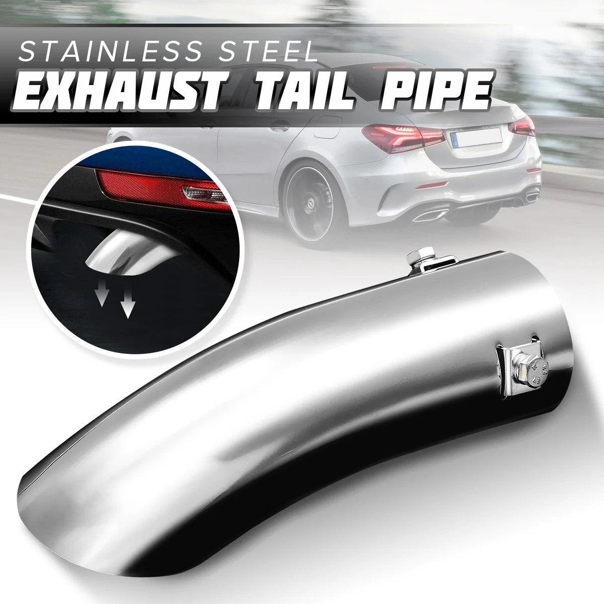 Tubo de Escape Silenciador da Cauda do Carro Sopram para Baixo Universal Chrome Pára-choques Guarnição Aço Inoxidável Polido 60mm