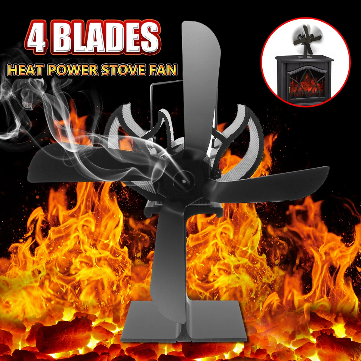 

4 Blades Heat Powered Stove Fan Eco-Friendly Quiet for Log Wood Burner Home Fireplace Fan Efficient Heat Distribution