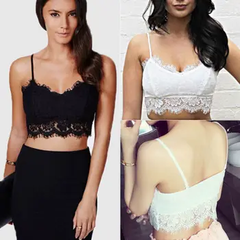

Top Tank Tops Padded Bra Bustier New Women's Bralette Lace Blouse Vest Crop Black White Sleeveless V-neck