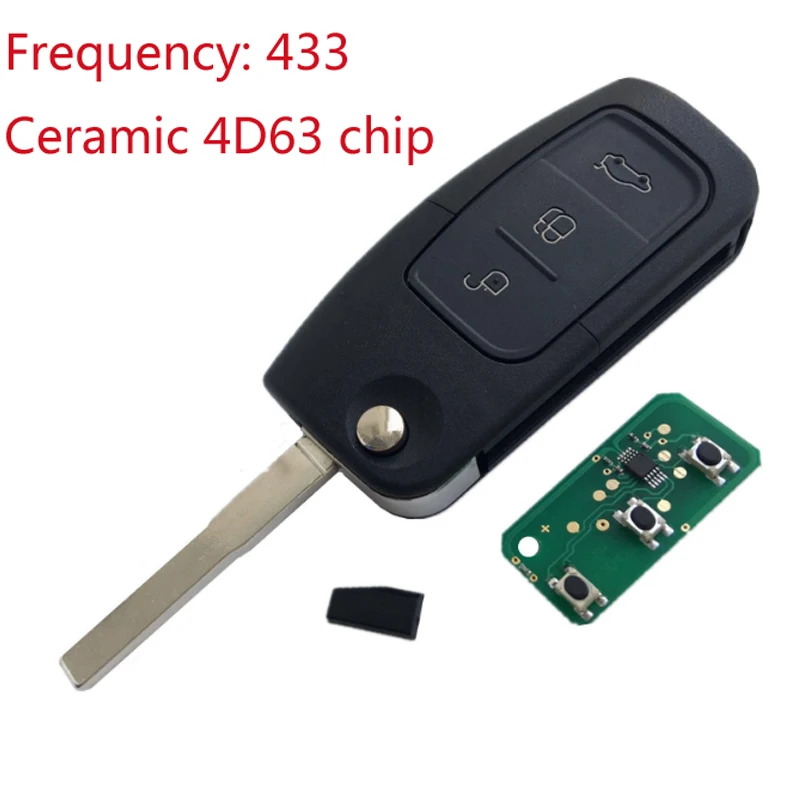 

3 Button Flip Folding Remote car Key for Ford Focus Fiesta 2013 Carry 4D63 Chip 433MHz With HU101 Blade Fob Control car Key
