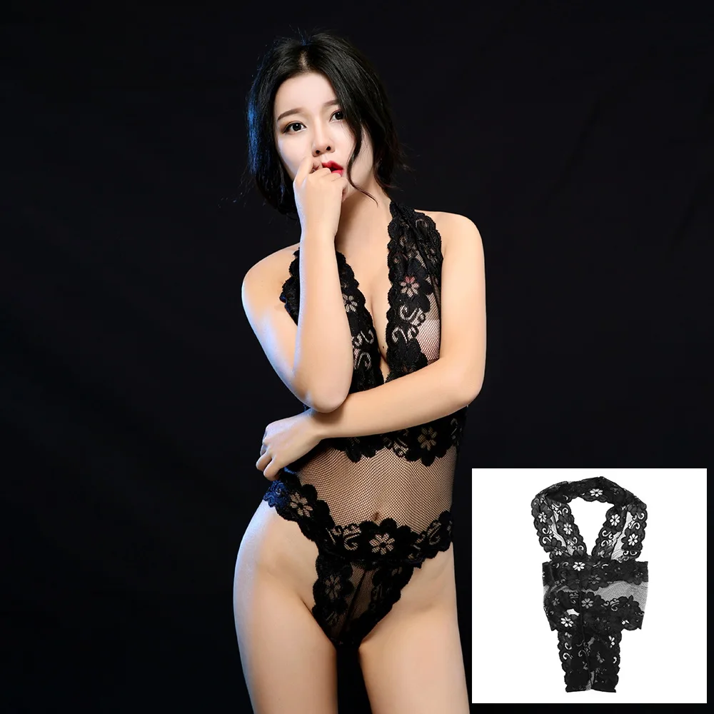 

OLO Lace sexy underwear Deep V neck Sexy Costumes Backless Sleeveless Transparent Erotic Underwear