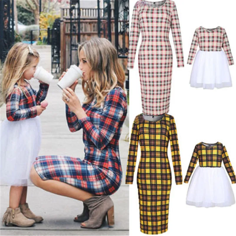 

Formal Plaids Mother Daughter Clothes Bodycon Autumn Dress Family Matching Outfits Women Girl Long Sleeve Christmas Party Dress