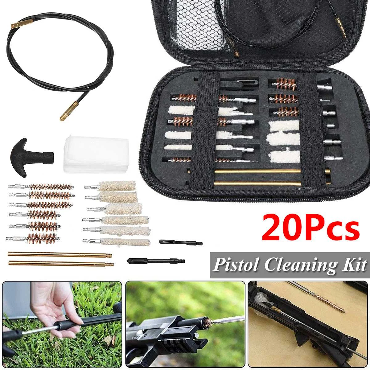 

20pcs/Set Pistol Cleaning Kit Portable Rifle Brushes for Size 22 357 38 40 44 45 9mm Outdoor Clean Tool with Carrying Case