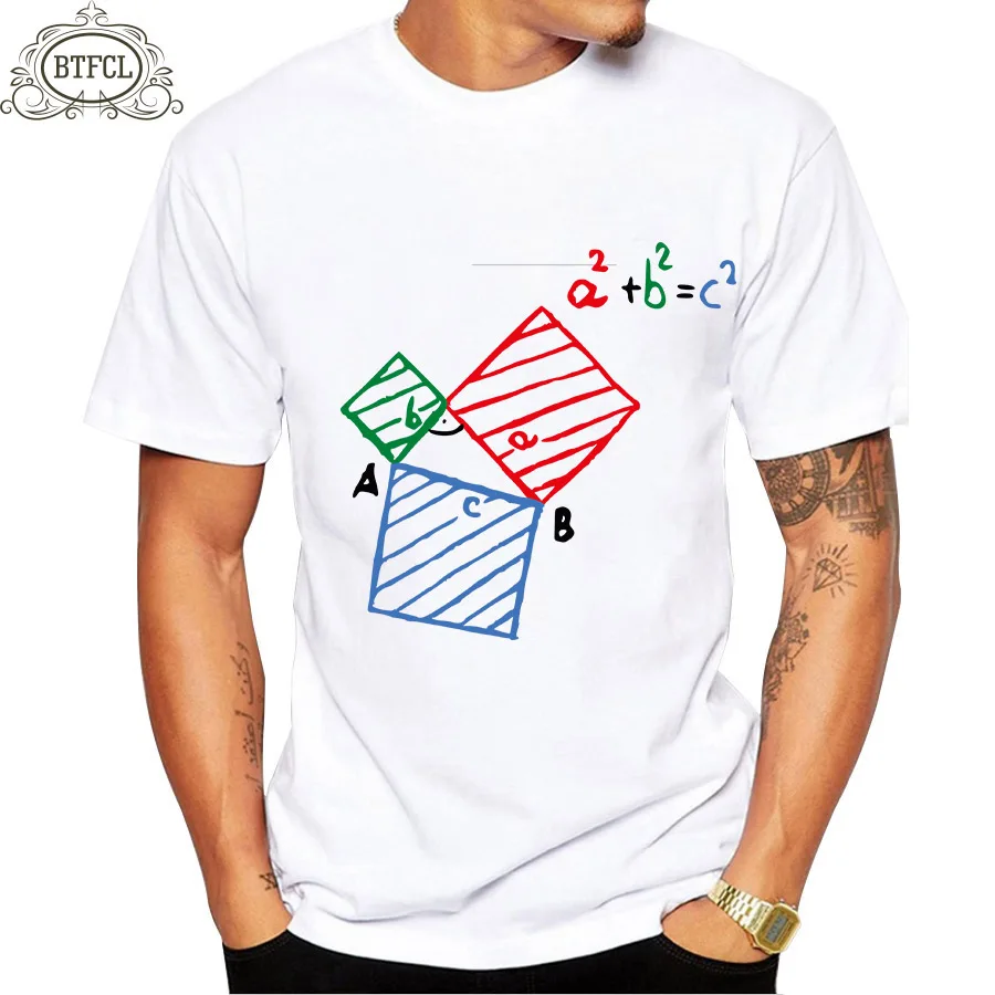 

BTFCL White Cotton Men's T-Shirt Short Sleeve Mathematical/physical Formula Print Top Tee Men Tshirt Boyfriend Gift Streetwear