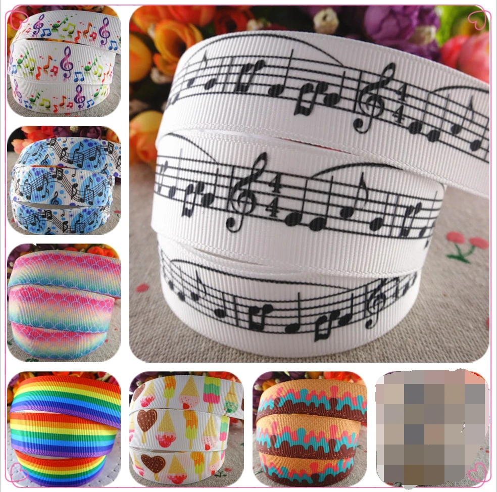 14122324, 7/8" 22mm, 1.5" 38mm musical note printed grosgrain ribbons