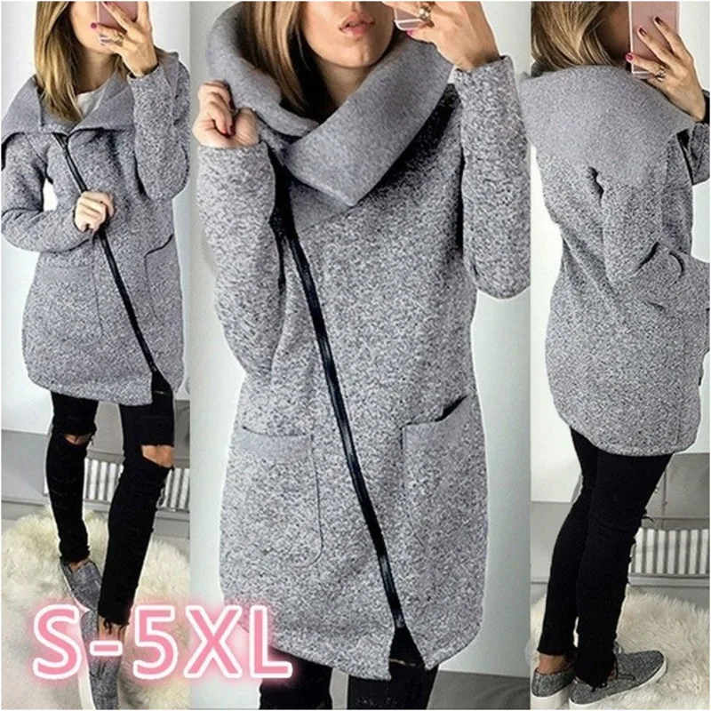 

Women Winter Coats Long Oblique Zipper Jacket Woman Autumn Warm Coat