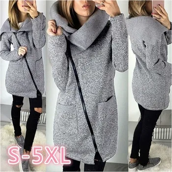 

Women Winter Coats Long Oblique Zipper Jacket Woman Autumn Warm Coat