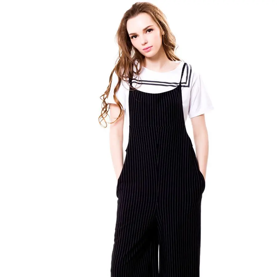 Pierna Black Nuevas Mono Correas Mujeres Casuales Rayas A Ancha De Las Pantalones Otoño 7qxwY6B1