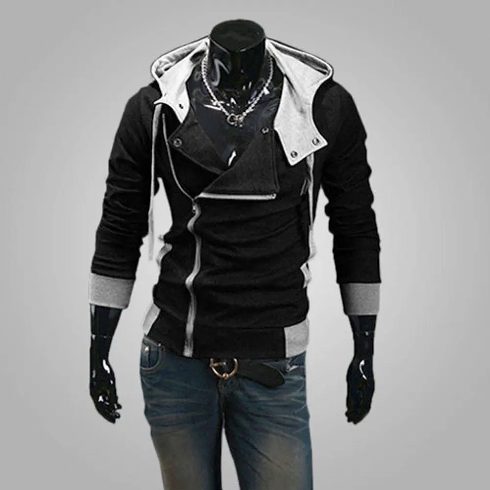 

2018 New Style Fashion Hot Men's Winter Slim Hoodie Warm Hooded Coat Patchwork Outwear Zipper Pocket