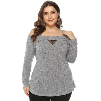 

L-5XL Plus Size Autumn Winter Long Sleeve Sexy Upper Garment Casual T Shirt Women