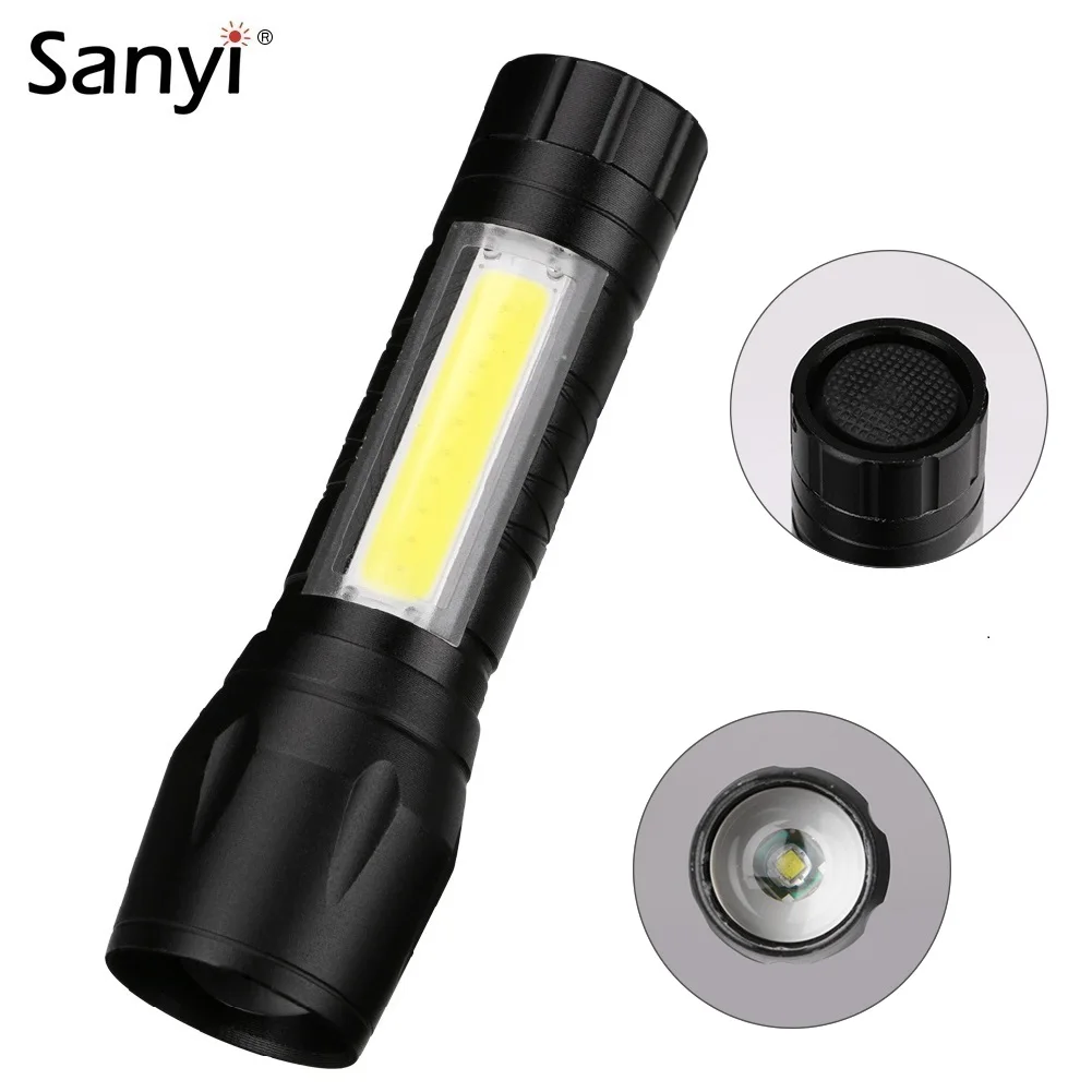 

Sanyi 4 Modes COB LED Flashlight Waterproof Handheld Flashlights Zoom Torch Pocket Work Light Emergency Lighting By 1xAA Battery