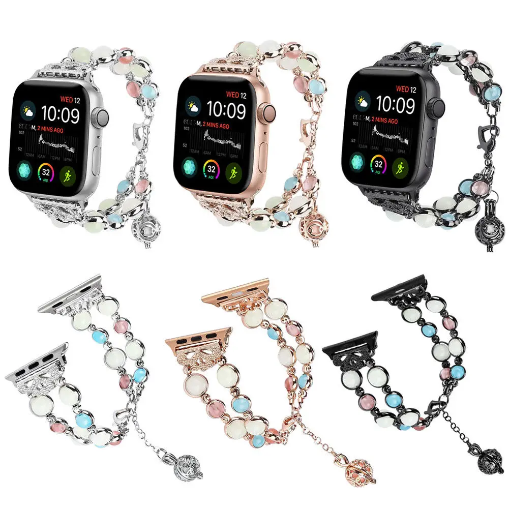 

Shellhard 1pc Agate Beads Pearl Bracelet Strap Luminous Band Bracelet Watch Strap For Apple Watch Series 1/2/3/4 38/40/42/44mm