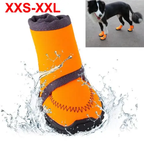 Pet Dog Winter Warm Snow Booties Waterproof Anti Slip Protective Shoes Boot orange Rubber Rain Shoes