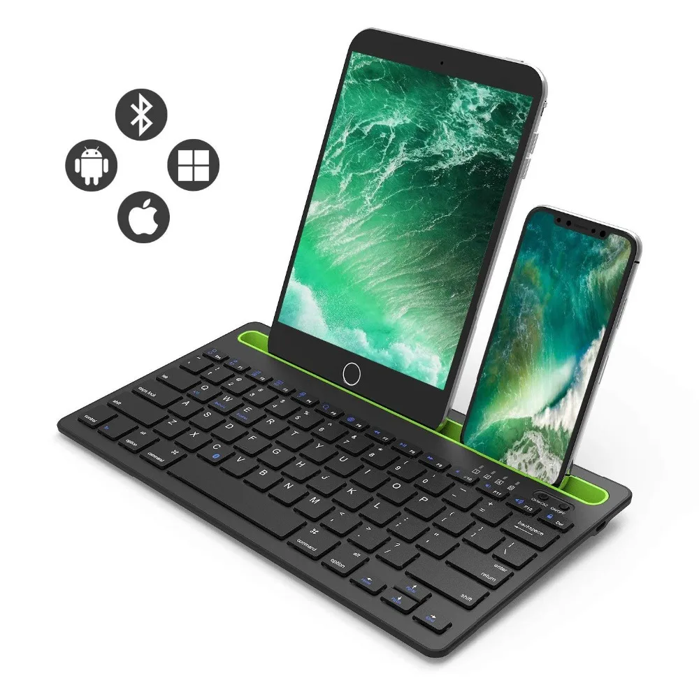 

Wireless Bluetooth Keyboard Wireless Keyboard Rechargeable with Sturdy Stand for Tablet Smartphone PC Windows Android iOS Mac