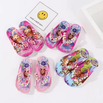 

2019 New Girls Sandals Cartoon Sofia Girls Slipper Princess Beach Shoes Soft Sold Fashion Cute Beads Party Shoe Size 24-35