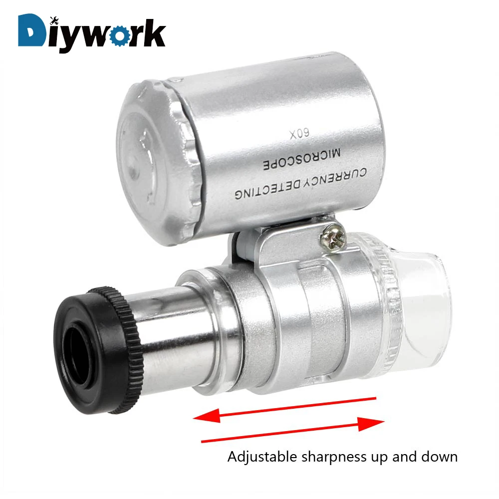 DIYWORK 60X Лупа с подсветкой Ювелирная объектив Мини микроскоп 3 светодиодный УФ