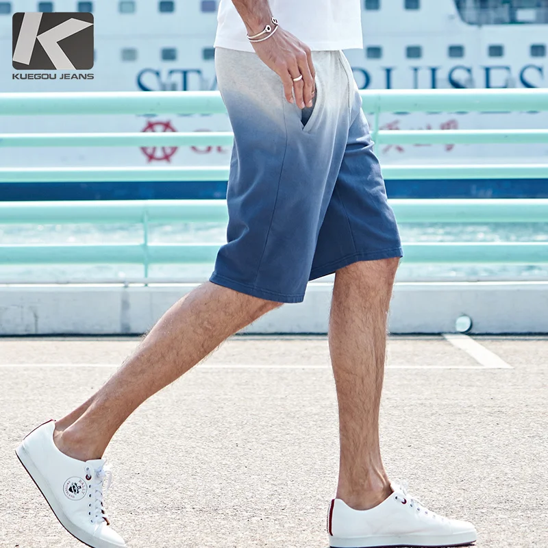 

KUEGOU New Summer Mens Casual Shorts Print Thin Pocket Blue Color Brand Clothing For Man's Slim Male Wear Short Trousers 2460