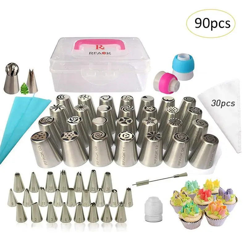 

90 PCS/Set Silicone Pastry Bag Nozzles Tips DIY Icing Piping Cream Reusable Pastry Bags +16 Nozzle Set Cake Decorating Tools