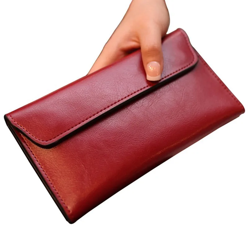 

Magnetic Buckle Long Genuine Leather Women Wallet Cow Leather Coin Purse Credit Card Holder Female Clutch Bags Cartera Mujer