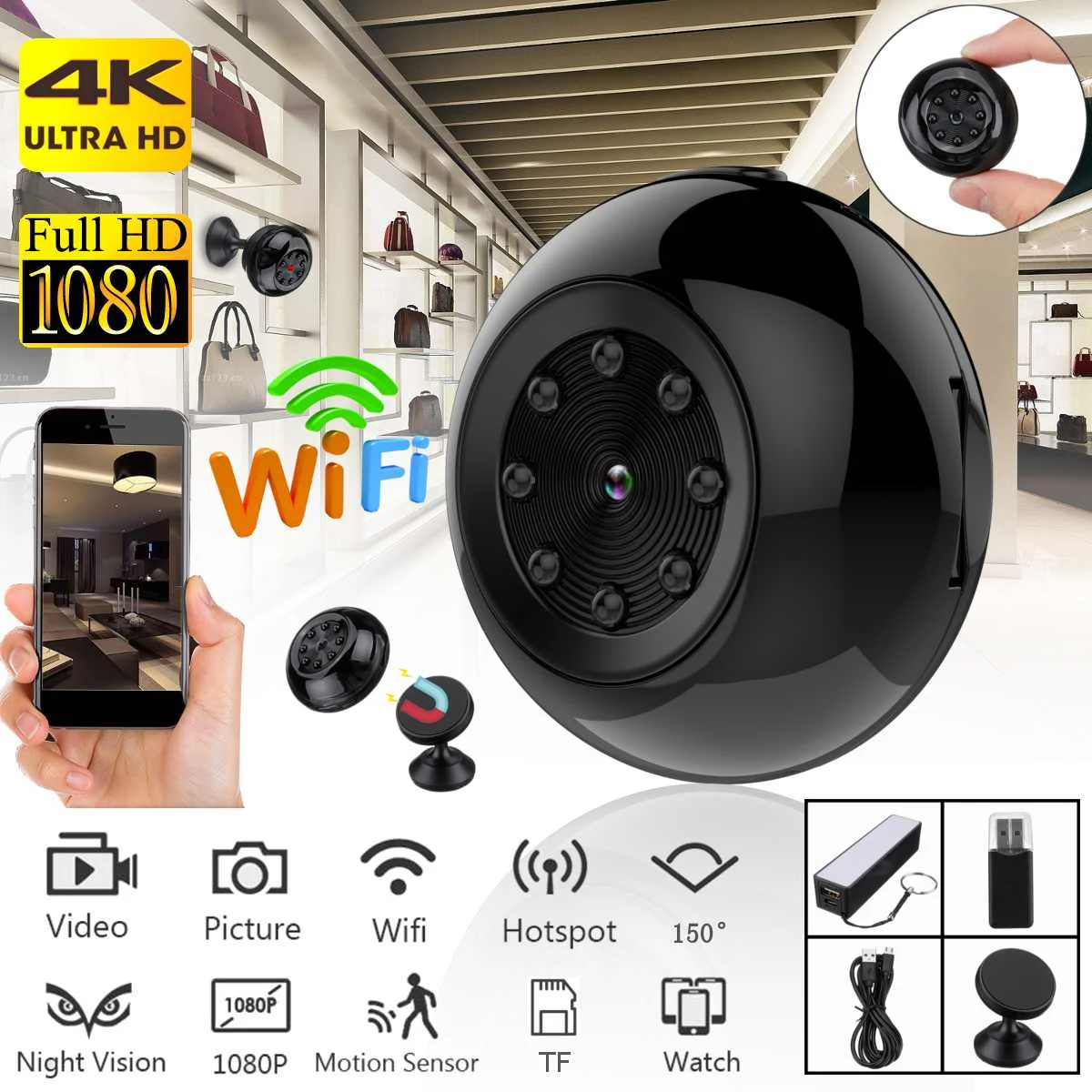 

WIFI Life Camera IP 1080P 150 degree Mini Camcorder IR Night Vision Home Office Security Use
