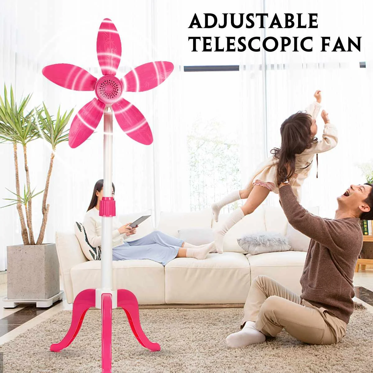 

Adjustable Telescopic Tripod Floor Fan Red Five-leaf Plane Diameter 41cm Household Electric Fan