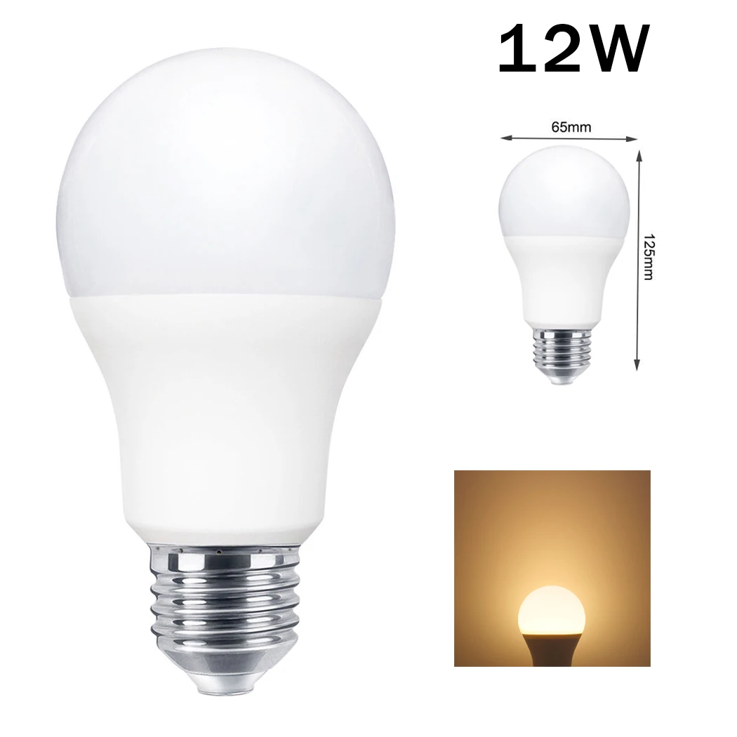 E27 12W LED Plastic Coated Aluminum Bulb Energy Saving AC85 265V