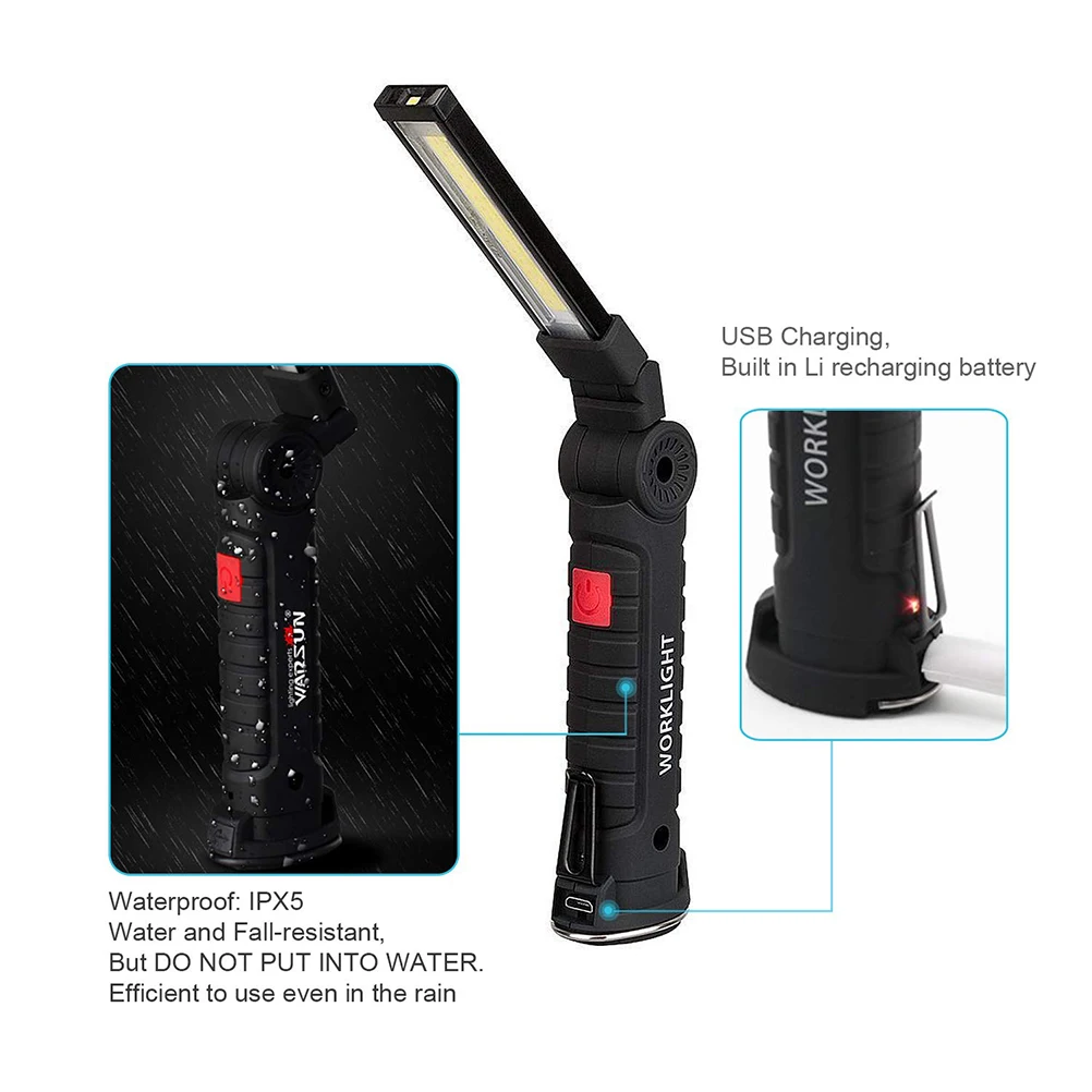 

Portable COB LED Spotlight Rechargeable Working Lights With Magnetic Energy Saving Emergency Light COB LED Spotlight