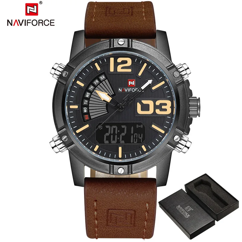 

2019 NAVIFORCE Men's Fashion Sport Watches Men Quartz Analog Date Clock Man Leather Military Waterproof Watch Relogio Masculino