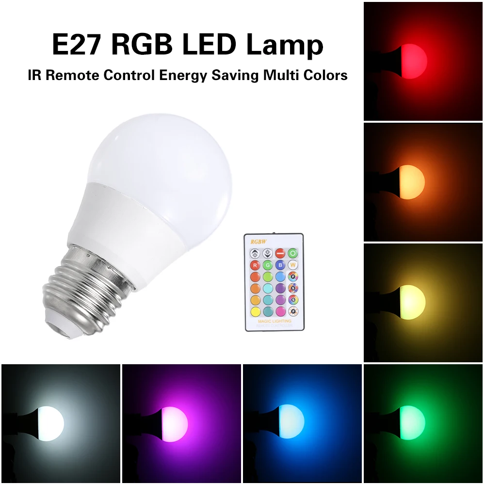 3 Вт/5 Вт/10 Вт/15 Вт RGB Светодиодная лампа E27 с регулируемой яркостью