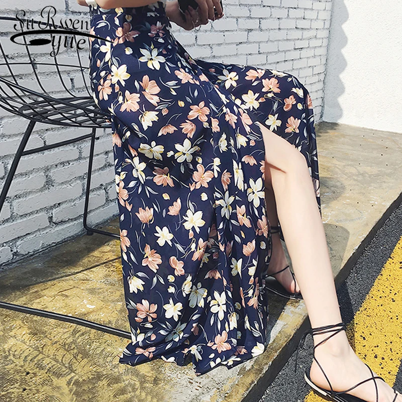 skirts womens fashion 2019 high waist summer holiday beach women skirt sexy Side split print chiffon skirt women clothes 3041 50