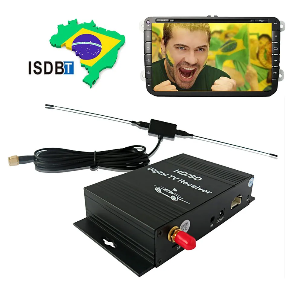 Car Auto Monitor ISDB T Tuner Digital TV Box receiver One seg Antenna 4