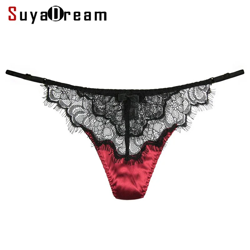 SuyaDream шелковые атласные женские сексуальные кружевные стринги с низкой талией