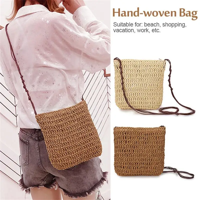 البسيطة Crossbody الصغيرة حقيبة اليابانية الكورية الأزياء القش المنسوجة حقائب كتف كل مباراة عطلة اليدوية النساء المنسوجة حقيبة ساعي