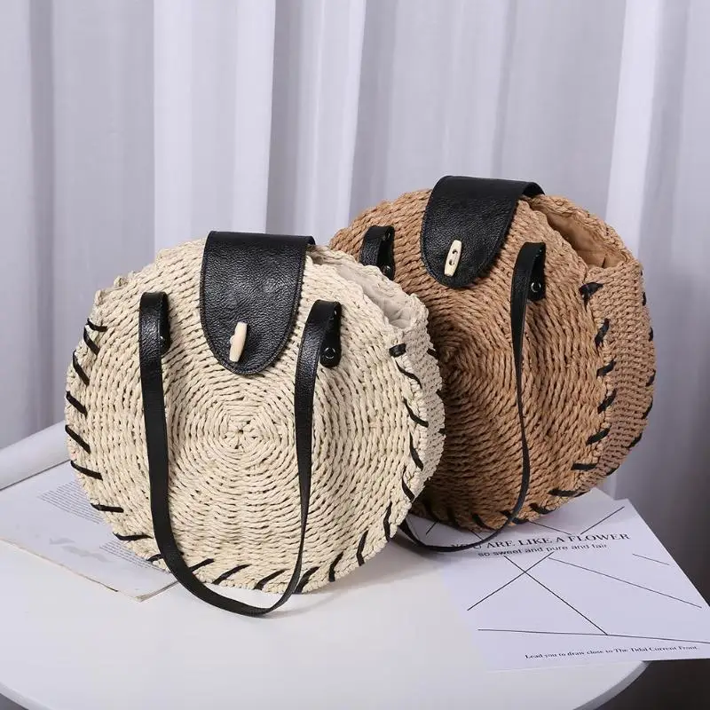 

Hand-woven Round Woman's Shoulder Bag Handbag Bohemian Summer New Female Straw Beach Bag Travel Shopping Tote Wicker Bags Bolsas