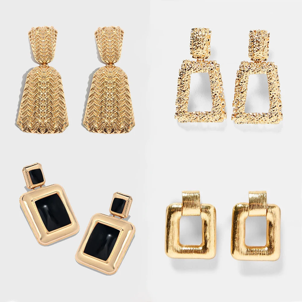 

Flatfoosie ZA Brand Gold Color Dangle Earrings For Women Vintage Metal Boho Resin Geometric Statement Long Drop Earring Jewelry