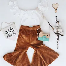 PUDCOCO/Модная одежда для маленьких девочек укороченный топ+ брюки-клеш Брюки-клёш, комплект одежды