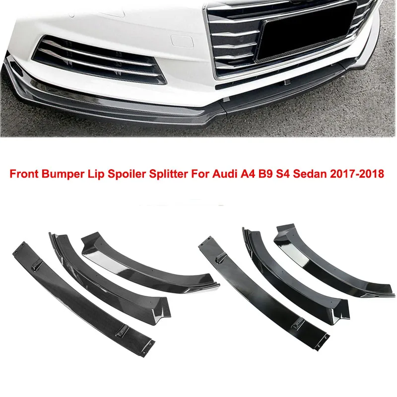 

Front Bumper Lip Spoiler Splitter Trim Mouldings Protector For Audi A4 B9 S4 Sedan 2017-2018 Carbon Fiber Style /Glossy Black