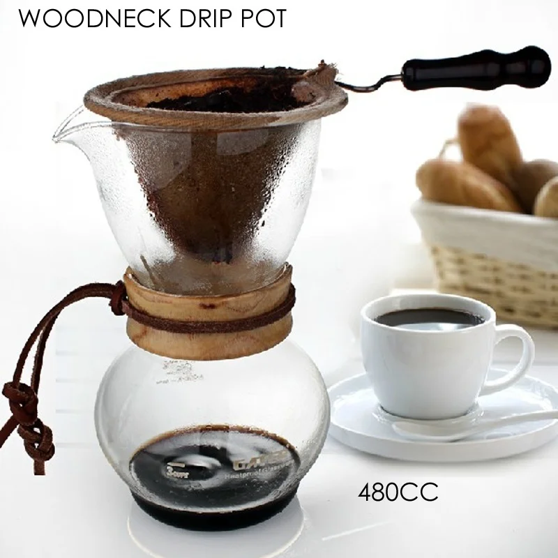 

1set Wood Neck Coffee Chemex Brewer 480cc 3-4 Cups Coffee Maker Coffee Percolators Pot