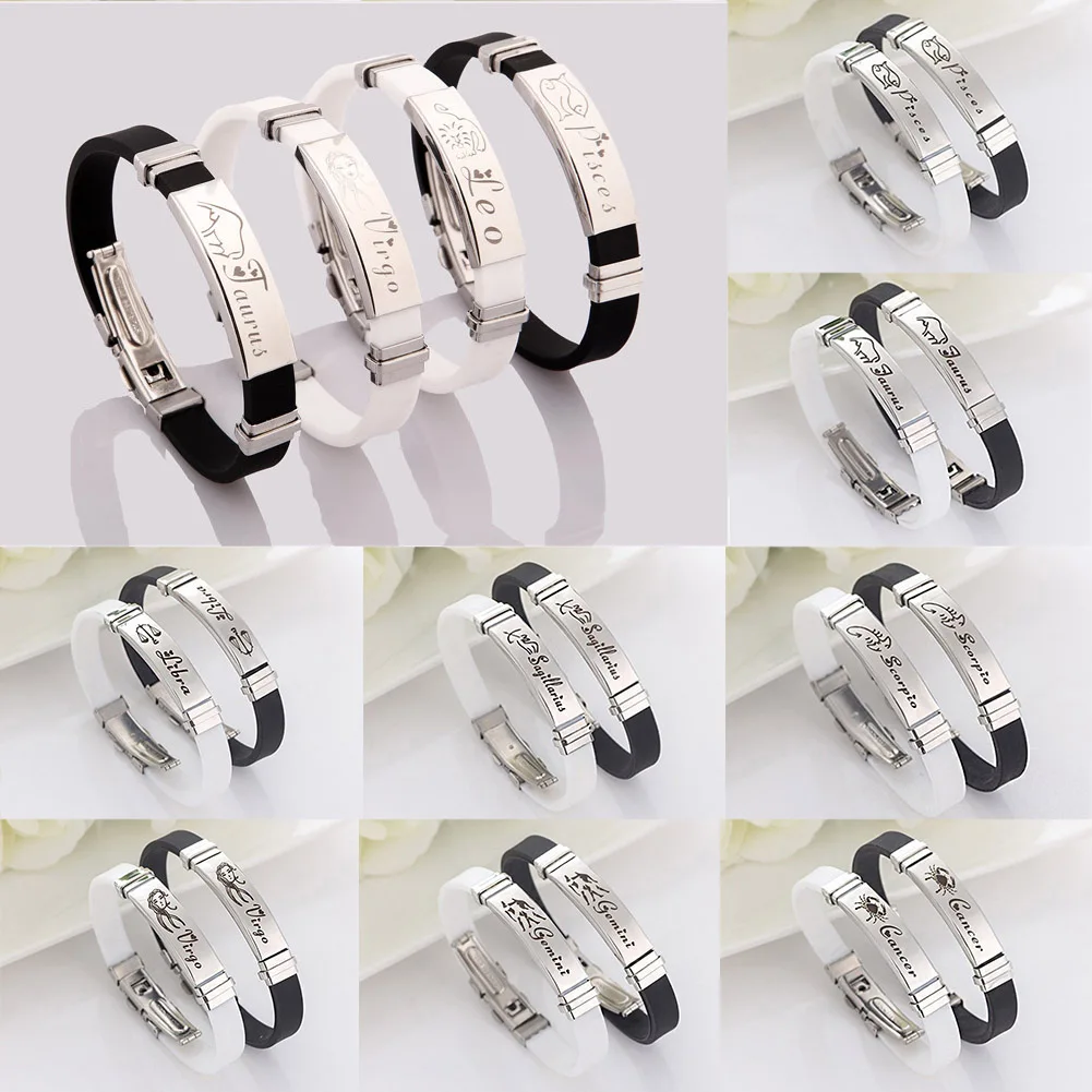 12 Constellations stainless steel Bracelets Men rubber Charm Casual