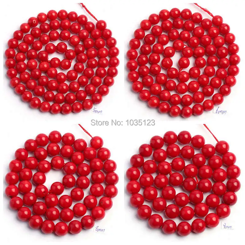 

Free Shipping 3.5.6.8.9mm Smooth Round Shape Red Coral Stone Gems Loose Beads Strand 15" DIY Jewellery Making wj81
