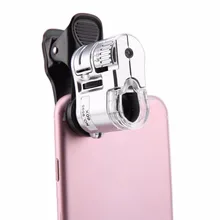 Универсальный 60X мобильный телефон Макрос микроскопа объектив зум Микро камера клип с светодиодный светильник телефон объектив