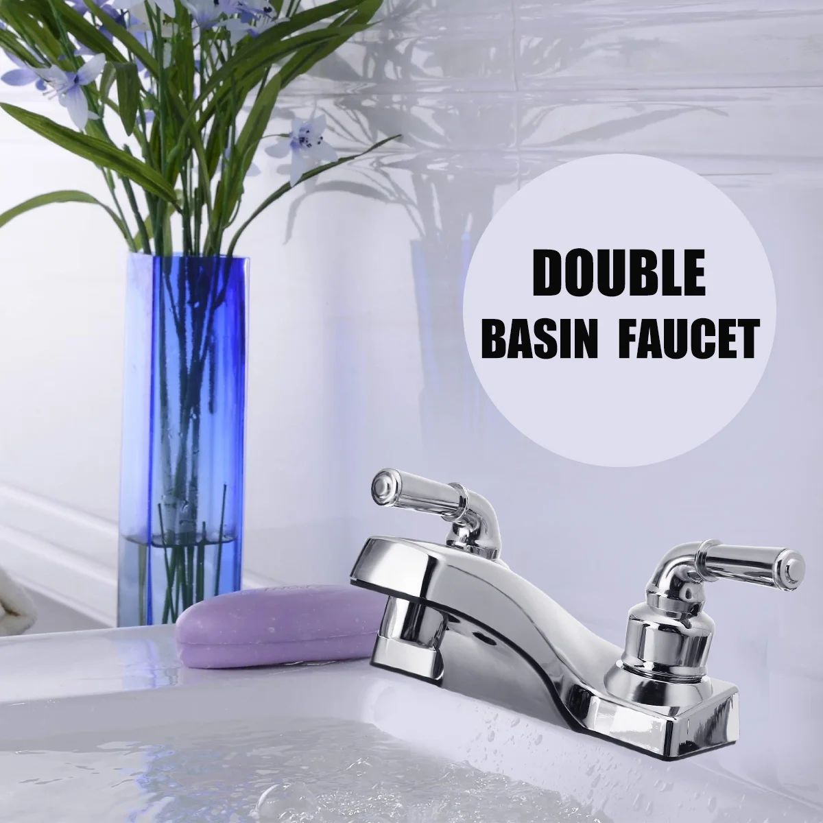 

Xueqin PP Double Handle Basin Faucet Bathroom Basin Sink Faucet Double Hole Mixer Tap Cold And Hot Deck Mount For Bathroom